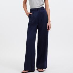 Madewell The Harlow Wide-Leg Drapey Twill Pants Deep Indigo Blue Size 2